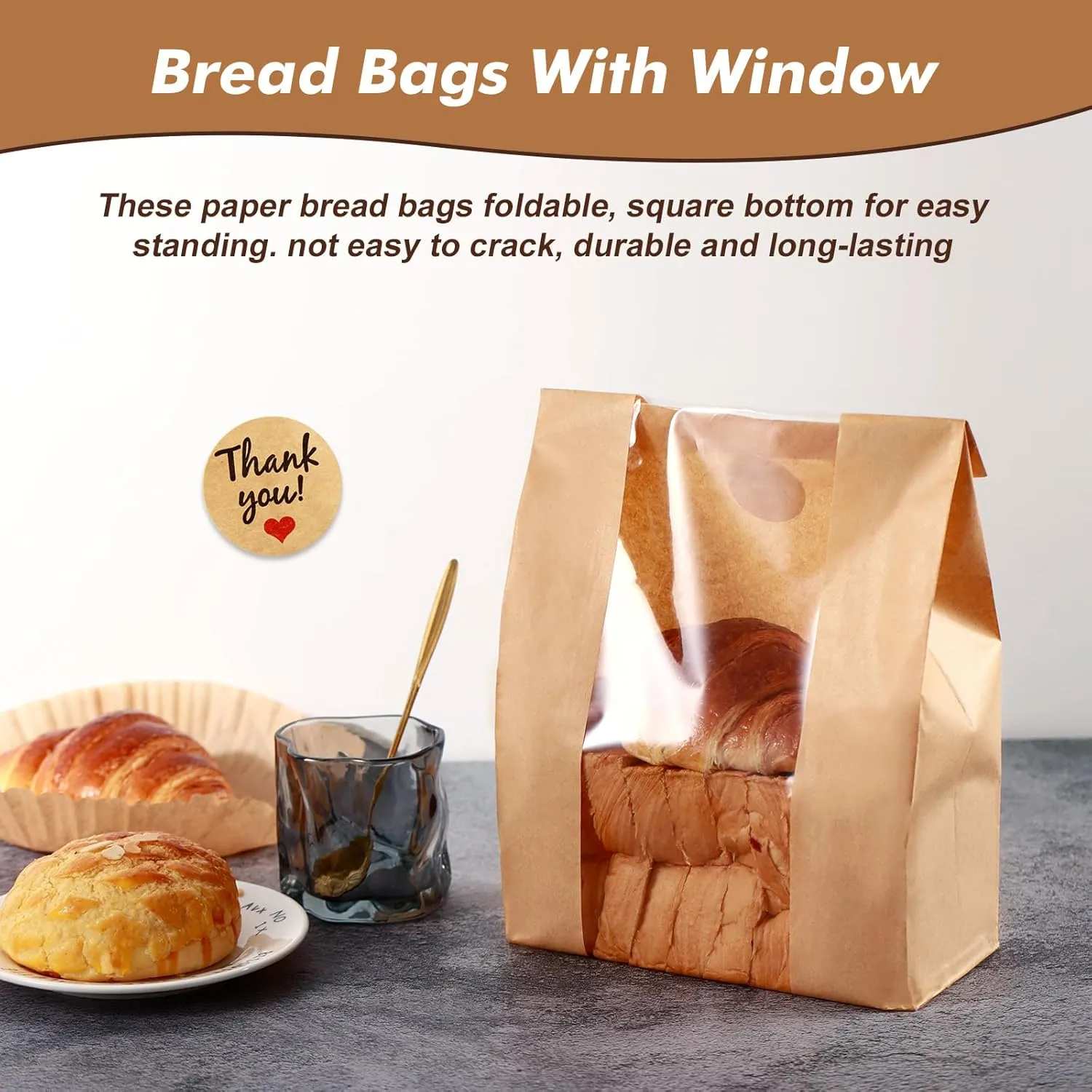 120 Pcs Bread Bags for Homemade Bread with Window 14" x 8.3" x 3.5", Snack Storage, gifting, with Label Sealing Sticker without Tin Tie Tab Lock