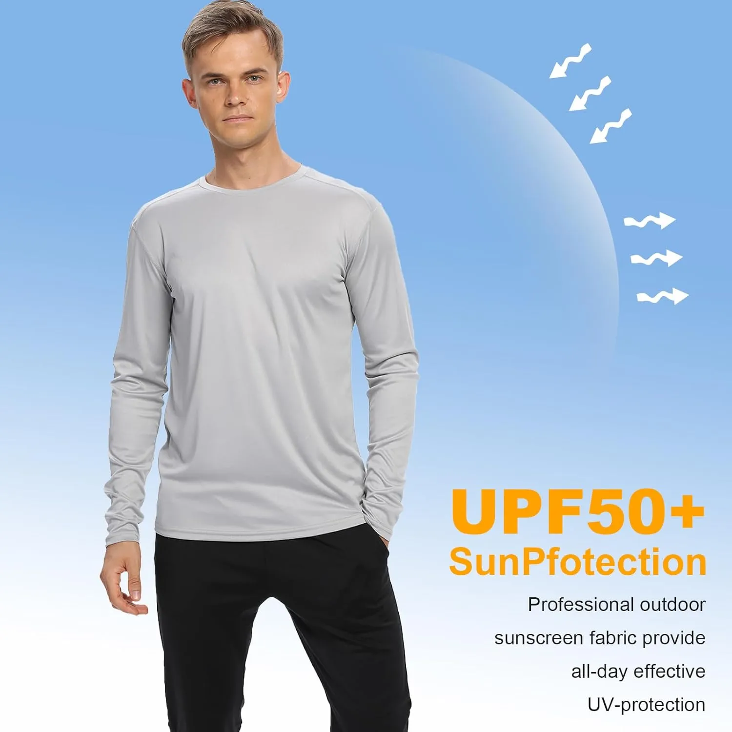 1/3 /6 Pack Men’s Long Sleeve T Shirts,Running Sun Protection UPF 50  Shirts Quick-Dry Lightweight Workout T-Shirts