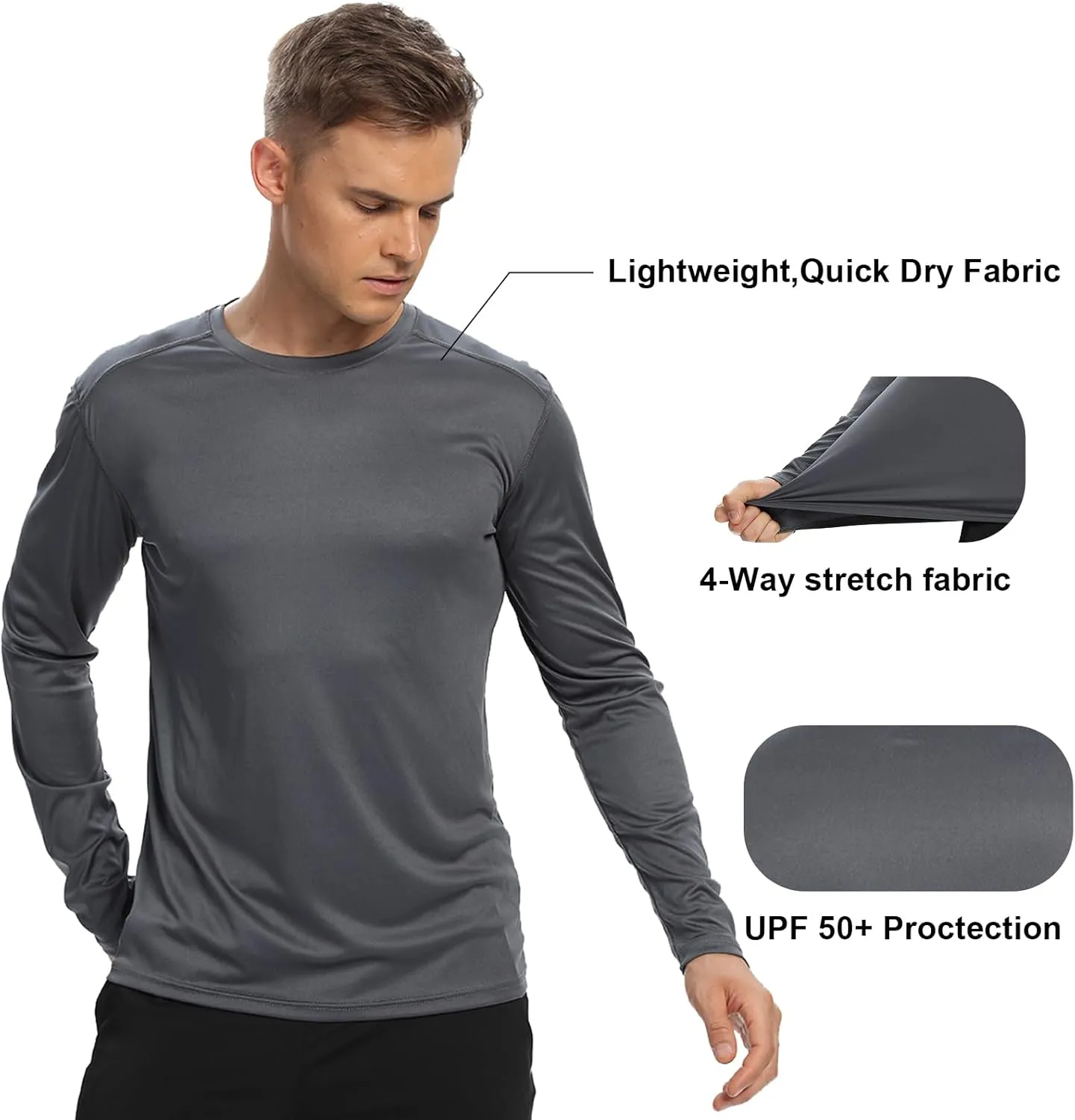 1/3 /6 Pack Men’s Long Sleeve T Shirts,Running Sun Protection UPF 50  Shirts Quick-Dry Lightweight Workout T-Shirts