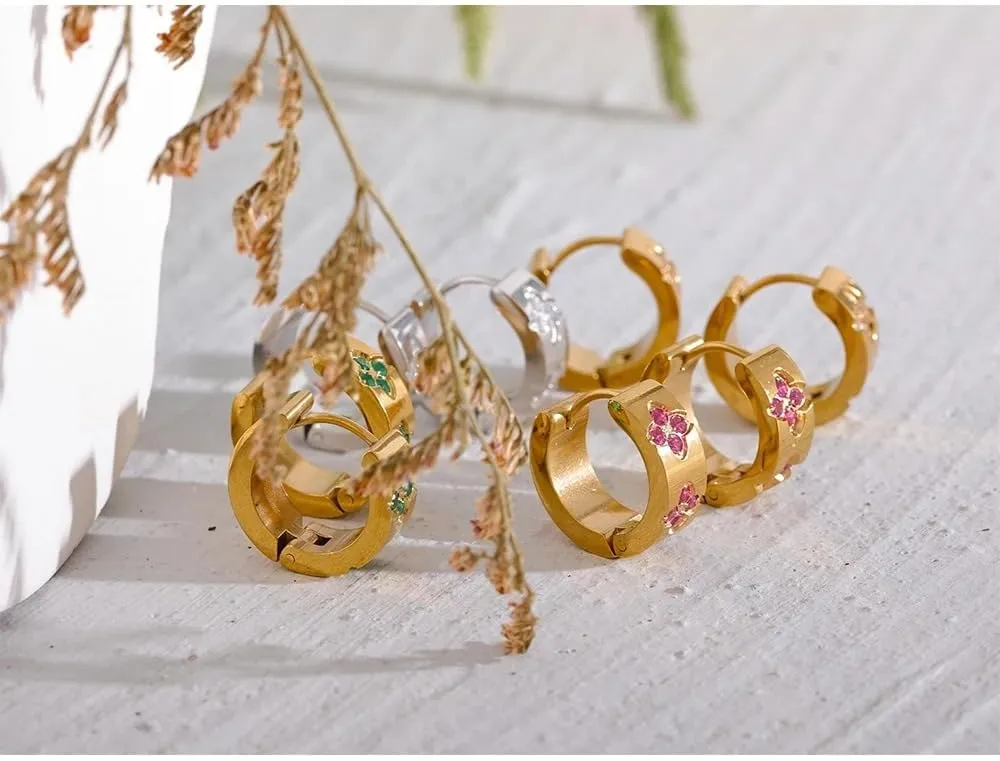 14K Gold Filled Circle Earrings For Women - 925 Sterling Silver Exquisite Colorful Bling Round Chic Hoop Earrings, Half Round Half Empty Stud Earrings