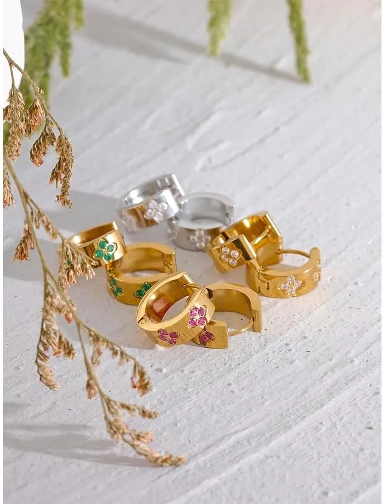 14K Gold Filled Circle Earrings For Women - 925 Sterling Silver Exquisite Colorful Bling Round Chic Hoop Earrings, Half Round Half Empty Stud Earrings
