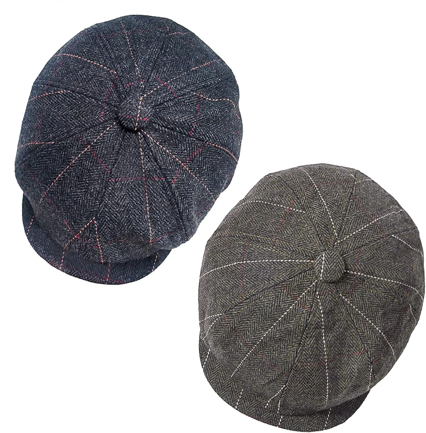 2 Pack Newsboy Cap for Men, Irish Newsies Hat Classic 8 Panel Wool Blend for Old Man Cabbie Driving