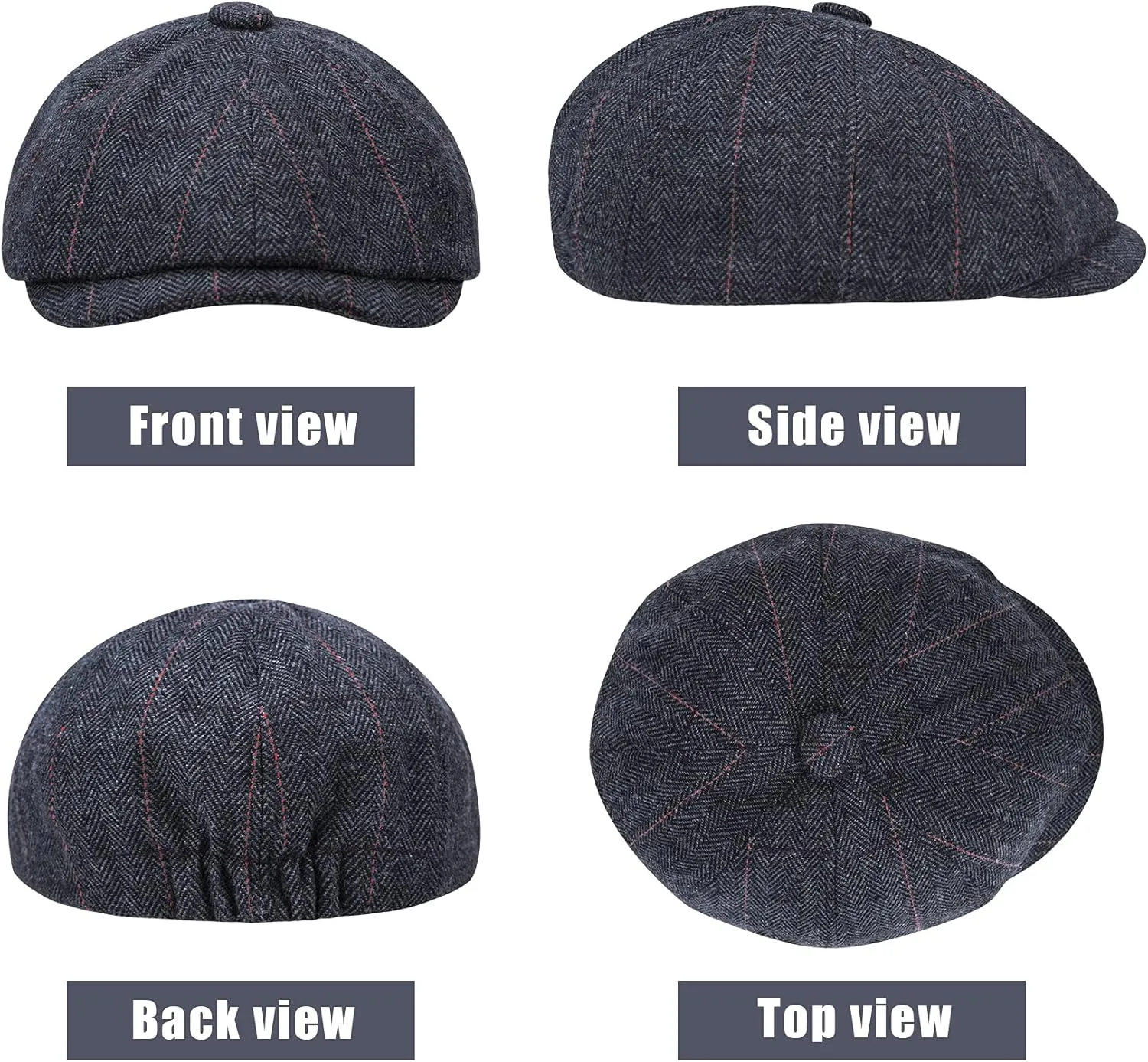 2 Pack Newsboy Cap for Men, Irish Newsies Hat Classic 8 Panel Wool Blend for Old Man Cabbie Driving