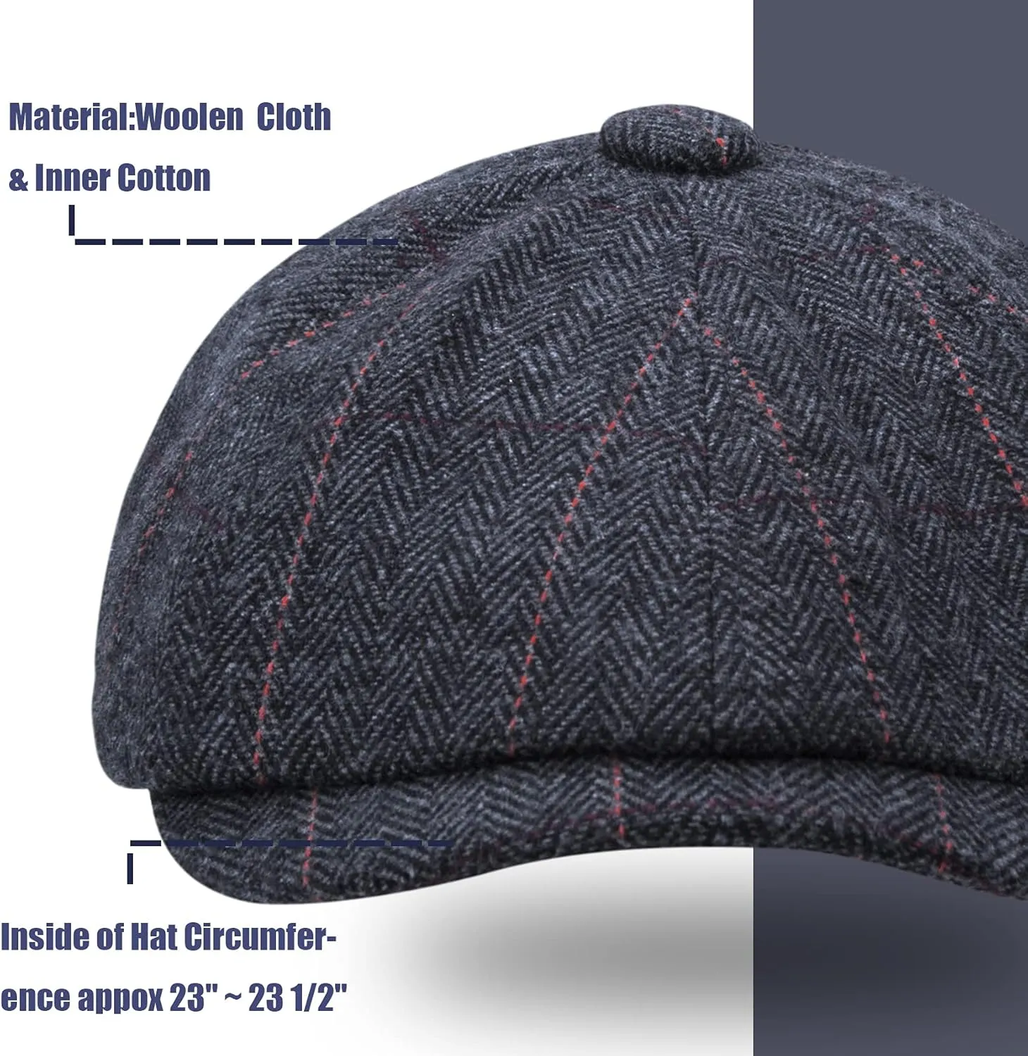2 Pack Newsboy Cap for Men, Irish Newsies Hat Classic 8 Panel Wool Blend for Old Man Cabbie Driving