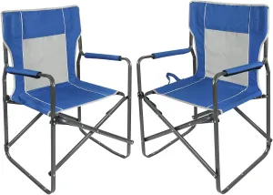 2 Pack Steel Folding Director Chairs for Adults, Portable Lightweight Camping Chair Heavy Duty Outdoor Indoor for Patio Lawn Travel Sports Fishing, Blue