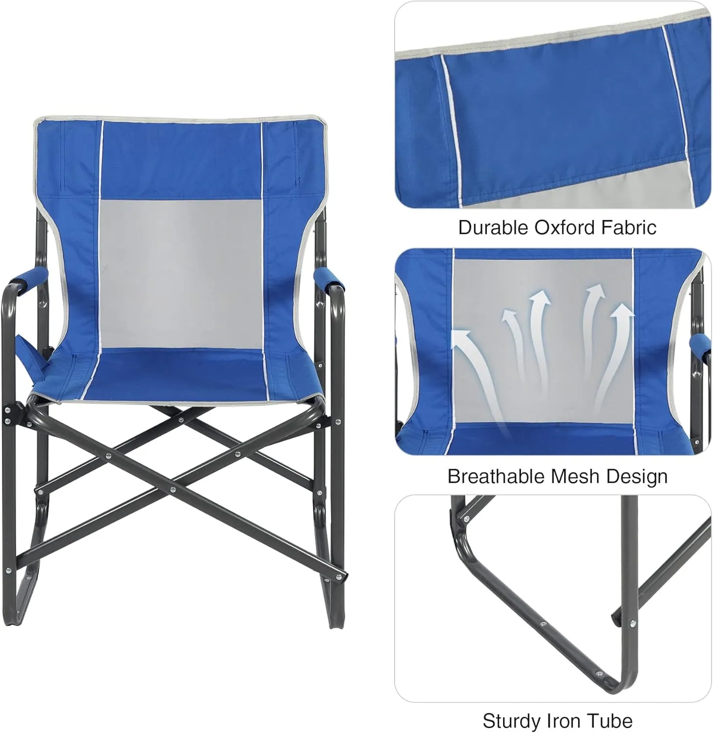 2 Pack Steel Folding Director Chairs for Adults, Portable Lightweight Camping Chair Heavy Duty Outdoor Indoor for Patio Lawn Travel Sports Fishing, Blue