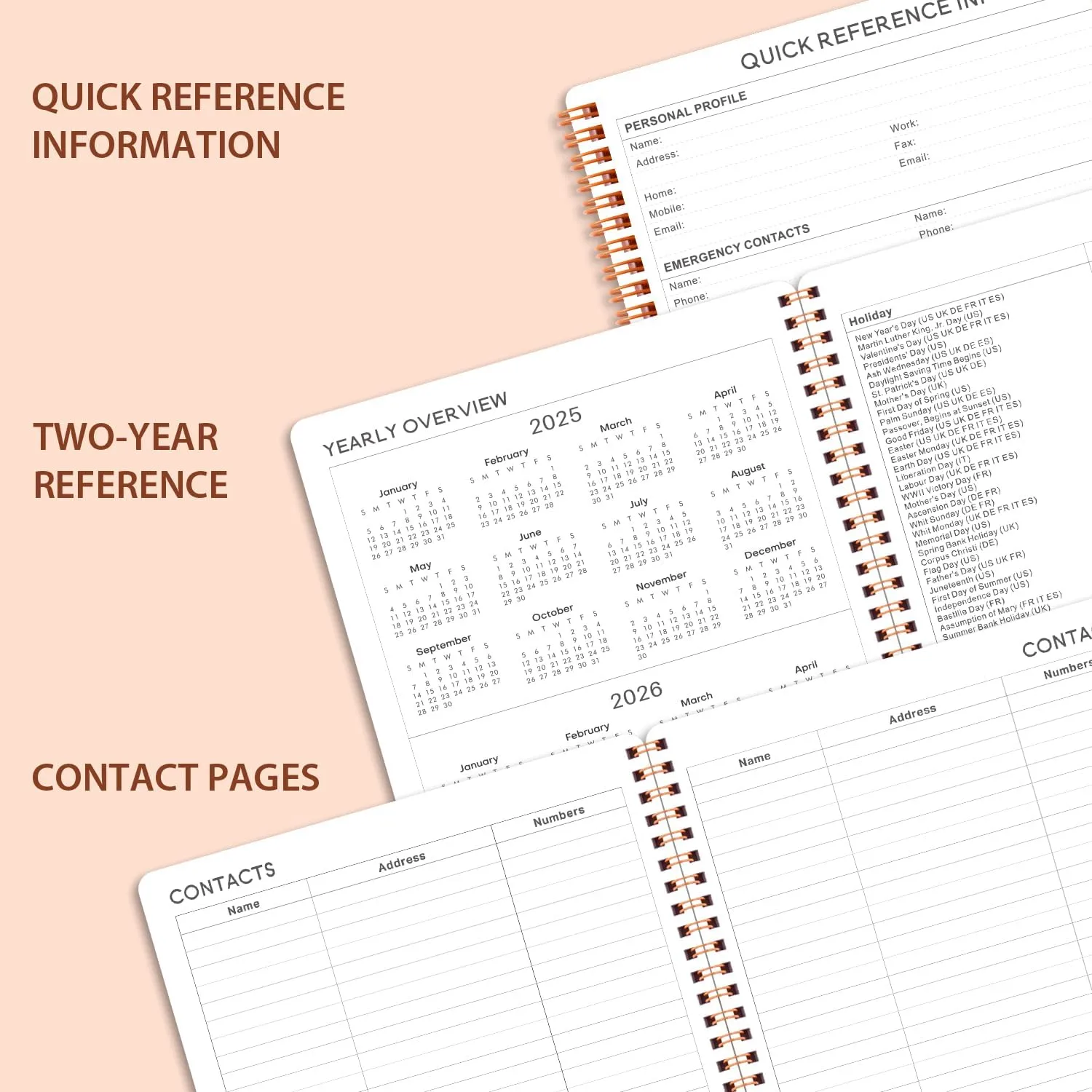 2025 Planner - 2025 Calendar Planner from Jan. 2025 - Dec. 2025, 8" x 10" Planner 2025, Planner 2025 with Twin-Wire Binding, Round Corner - Rose Gold