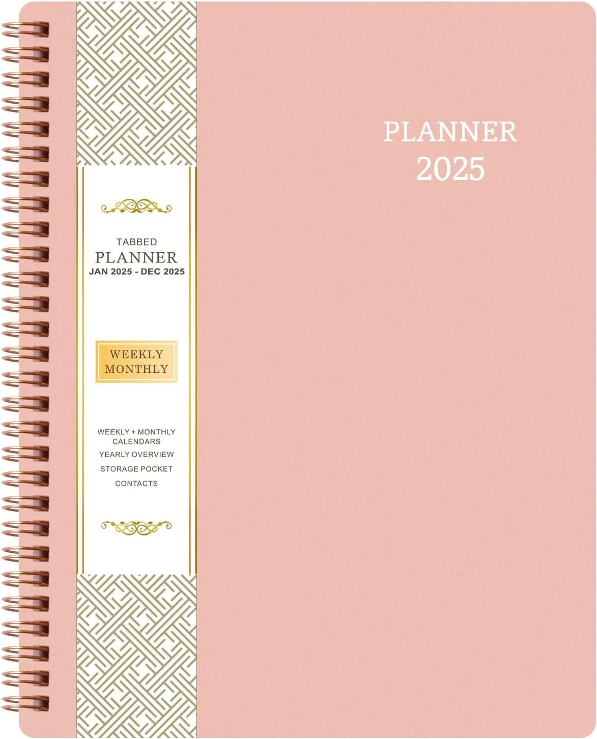 2025 Planner - 2025 Calendar Planner from Jan. 2025 - Dec. 2025, 8" x 10" Planner 2025, Planner 2025 with Twin-Wire Binding, Round Corner - Rose Gold