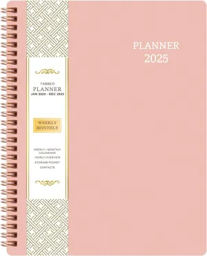2025 Planner - 2025 Calendar Planner from Jan. 2025 - Dec. 2025, 8" x 10" Planner 2025, Planner 2025 with Twin-Wire Binding, Round Corner - Rose Gold