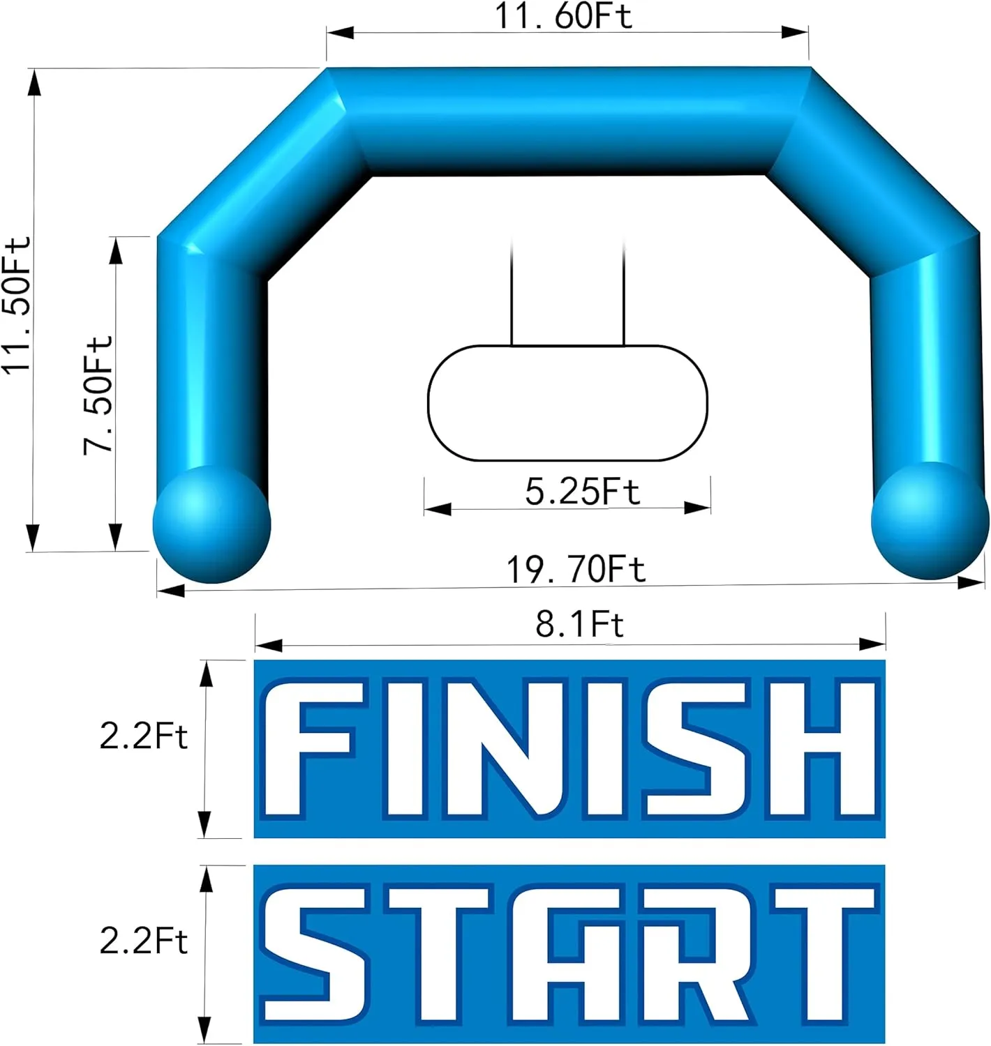 20ft Start Finish Line Inflatable Arch Blue with Powerful Blower, Hexagon Inflatable Archway for Race Outdoor Advertising Commerce