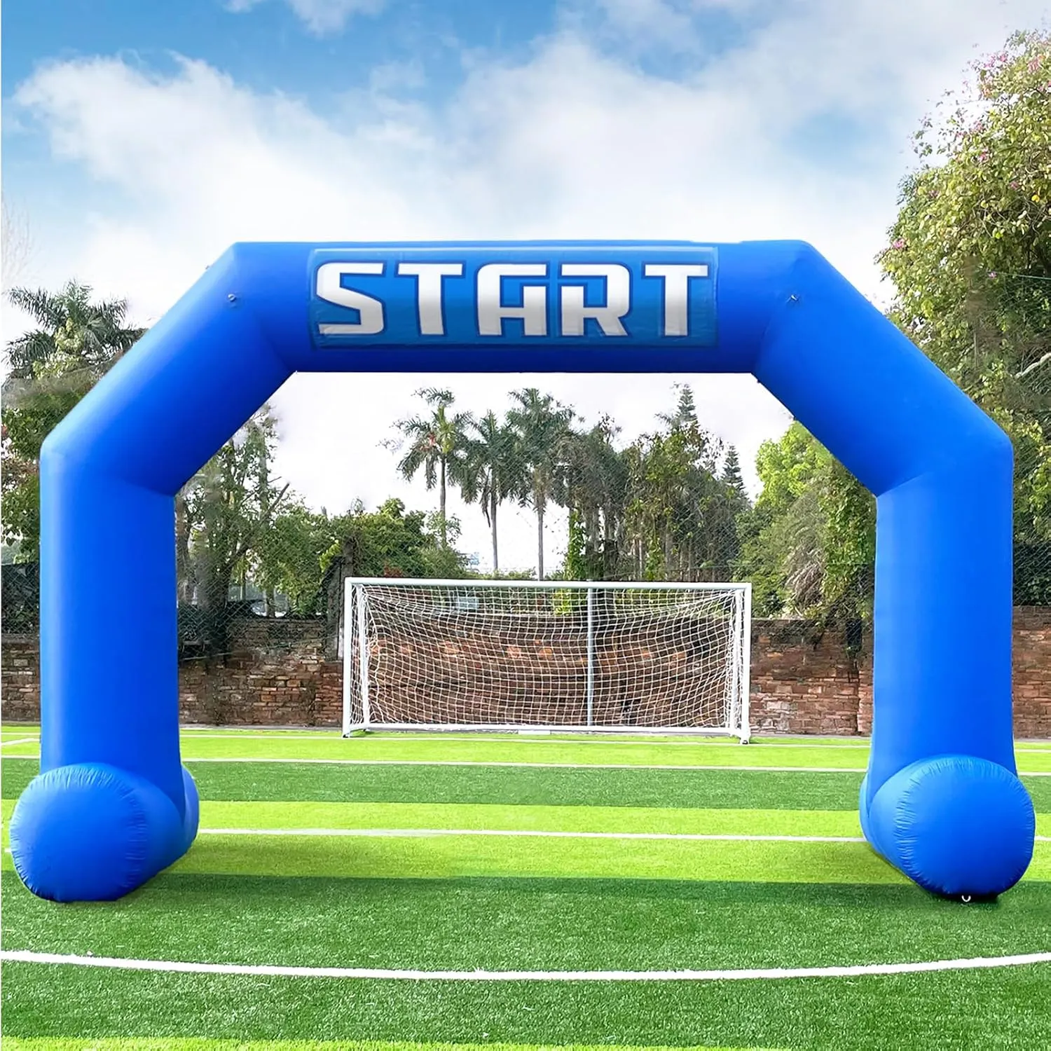 20ft Start Finish Line Inflatable Arch Blue with Powerful Blower, Hexagon Inflatable Archway for Race Outdoor Advertising Commerce