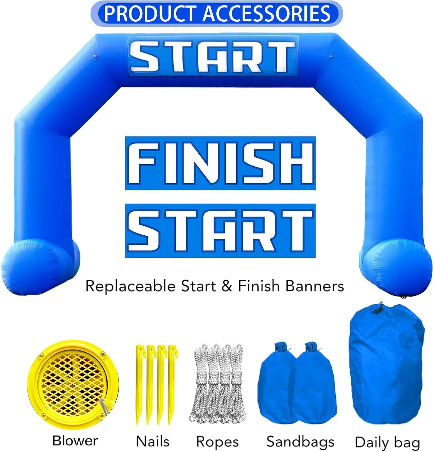 20ft Start Finish Line Inflatable Arch Blue with Powerful Blower, Hexagon Inflatable Archway for Race Outdoor Advertising Commerce