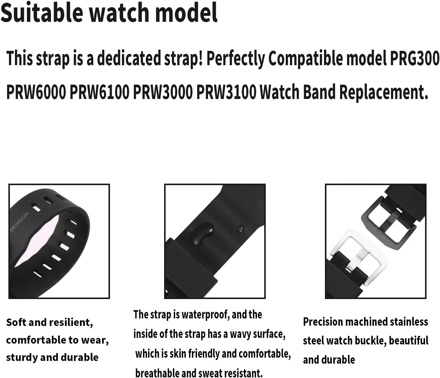 20mm Resin Watch Band replacement for Casio Protrek Pro trek PRG-300 PRW-6000 PRW-6100 PRW-3000 PRW-3100 Strap Wirstband accessories for Men and Women