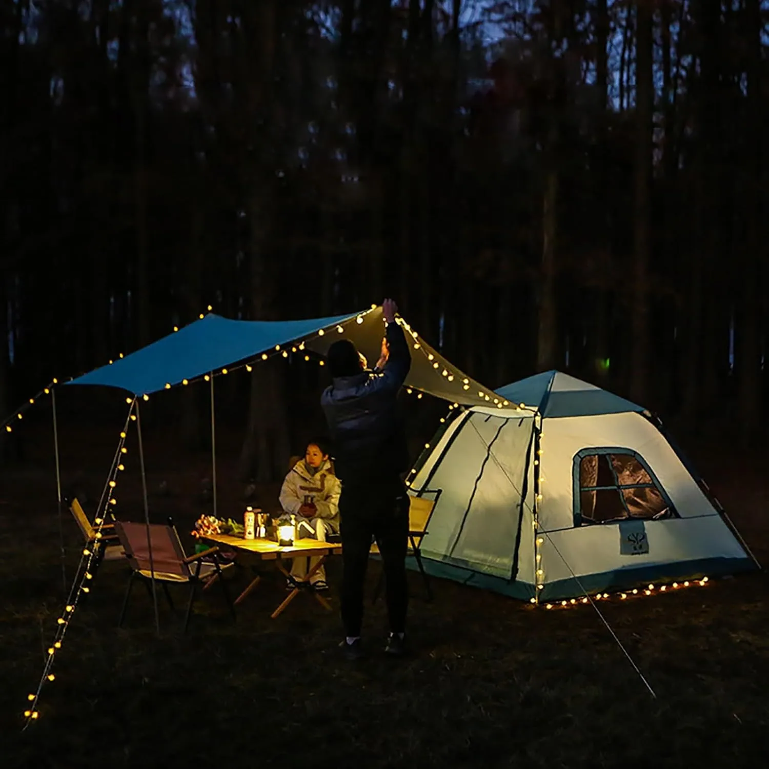 3-5 Person Camping Tent with Foyer, Pop Up Tent Grea, Waterproof Windproof, Play Tent for Outdoor Picnic Hiking Glamping