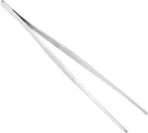 304 Stainless Steel Tweezers Straight Tweezer Multi Purpose Tweezers Flat Round Tip for Plants, Facial Ingrown Hairs Splinter Remover Daily Beauty Tool with Round Tip 250mm 1pcs