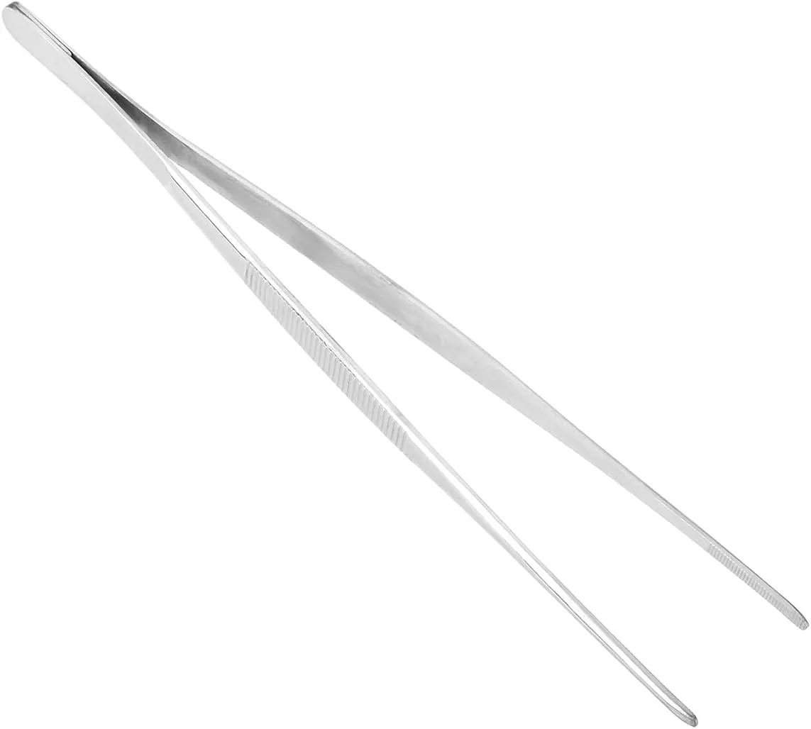 304 Stainless Steel Tweezers Straight Tweezer Multi Purpose Tweezers Flat Round Tip for Plants, Facial Ingrown Hairs Splinter Remover Daily Beauty Tool with Round Tip 250mm 1pcs
