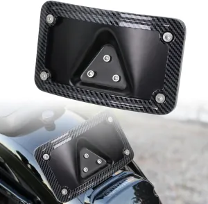 3149 Upgrade Curved Laydown License Plate Mount with Frame Compatible with Harley Davidson 3 Hole Mount (Carbon Fiber)