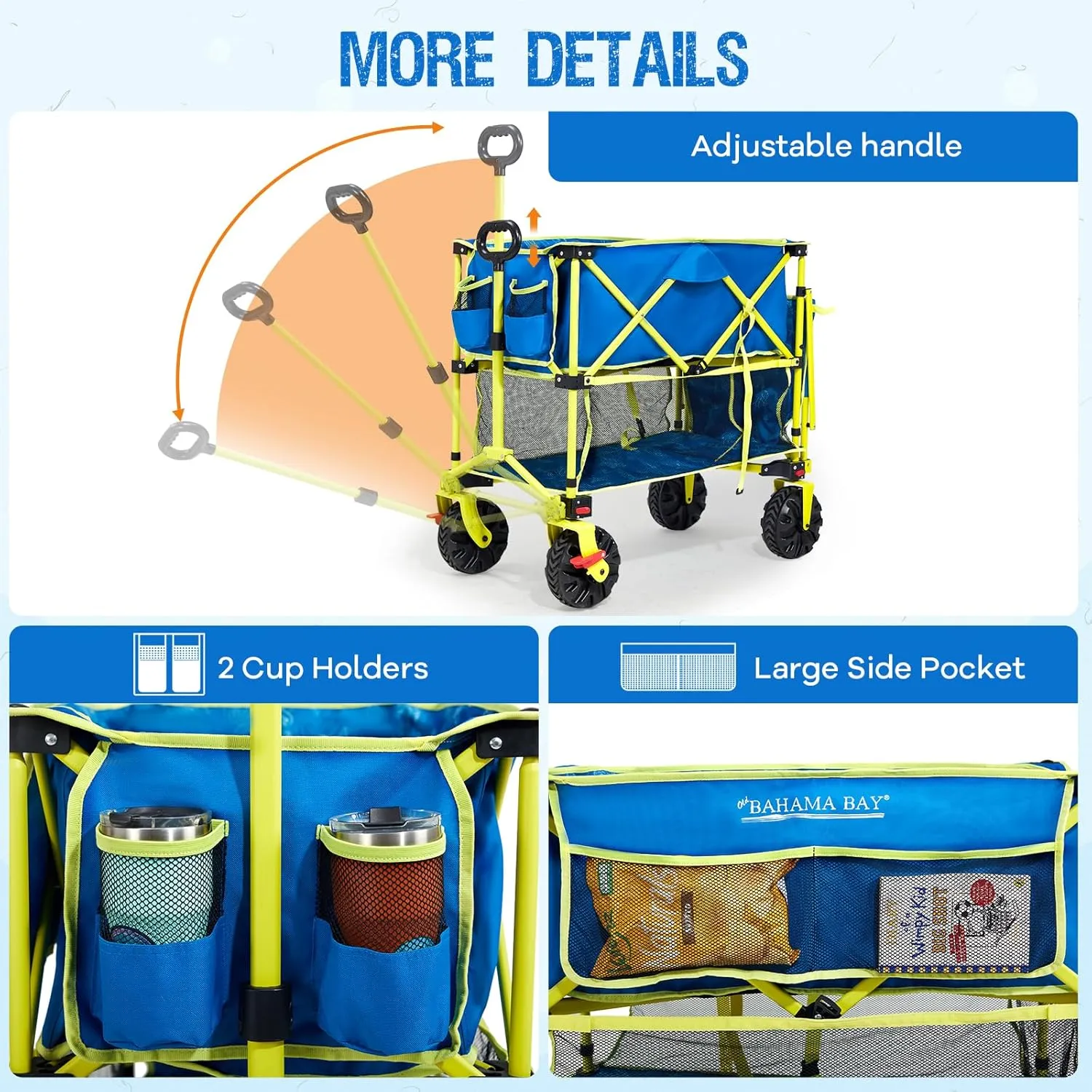 400L Collapsible Double Decker Beach Wagon with Brakes, Folding Beach Cart with 54" Extra Long Decker, 450LBS Heavy Duty Wagon Chart with All-Terrain Big Wheels for Sand Camping Garden