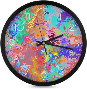 Abstract Colorful Camouflage Fashion Round Wall Clock Modern Battery Operated Clocks Silent Non-Ticking Home Decor 10x10in