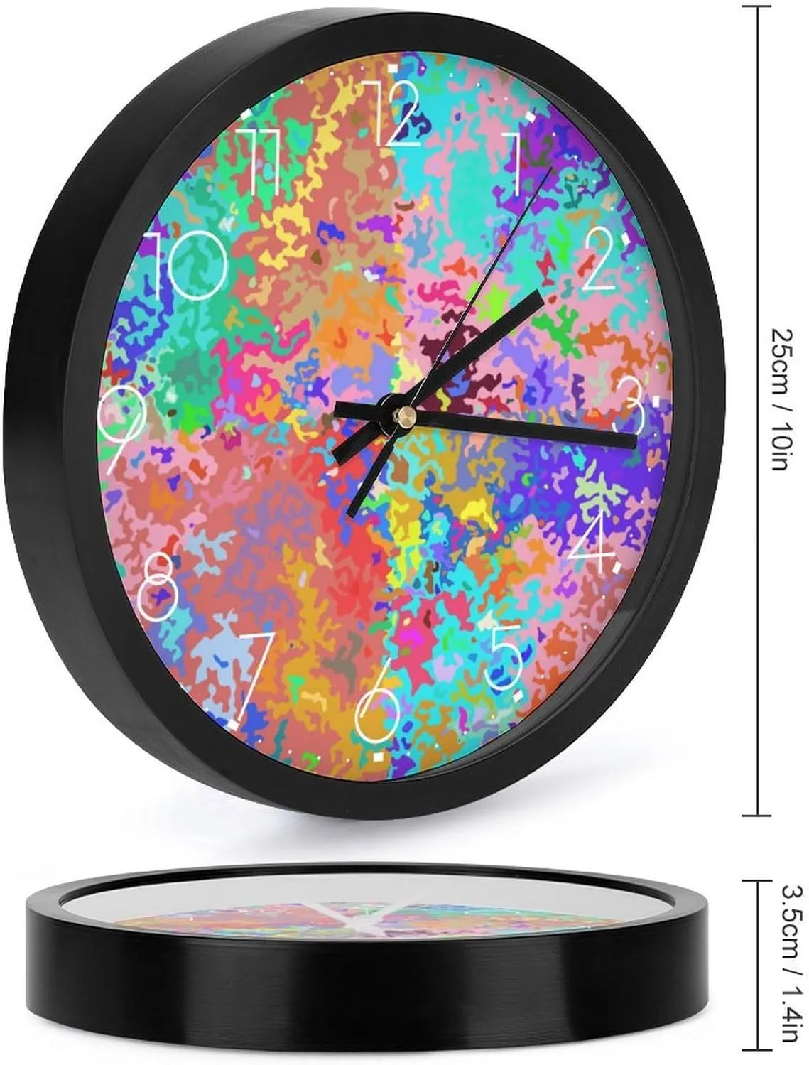 Abstract Colorful Camouflage Fashion Round Wall Clock Modern Battery Operated Clocks Silent Non-Ticking Home Decor 10x10in
