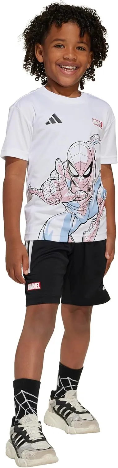 adidas Unisex-Kids x Marvel Spider-Man Sportswear T-Shirt Set, White/Black, 4 Years