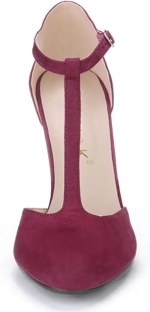 Allegra K Women's Rounded Toe Stiletto Heel T-Strap Dress Pumps