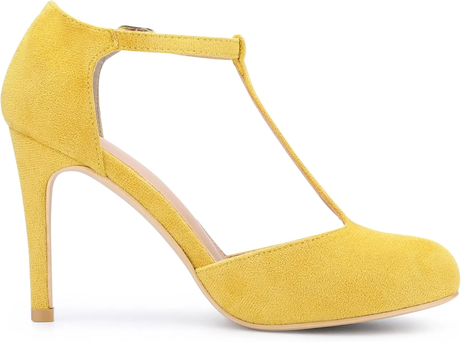 Allegra K Women's Rounded Toe Stiletto Heel T-Strap Dress Pumps