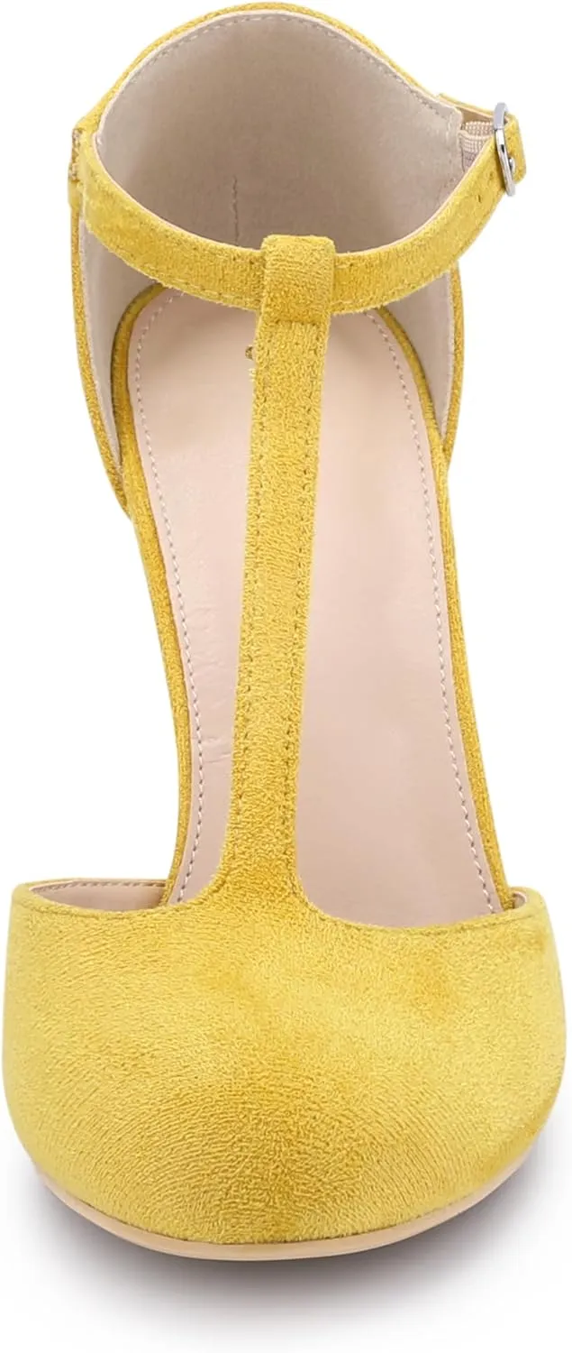 Allegra K Women's Rounded Toe Stiletto Heel T-Strap Dress Pumps