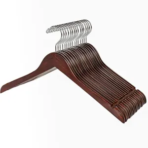 Amber Home 20 Pack Vintage Wood Coat Hangers, Walunt Wooden Suit Hangers with Non Slip Pant Bar, Clothes Hangers for Jacket, Bridal (Retro, 20)