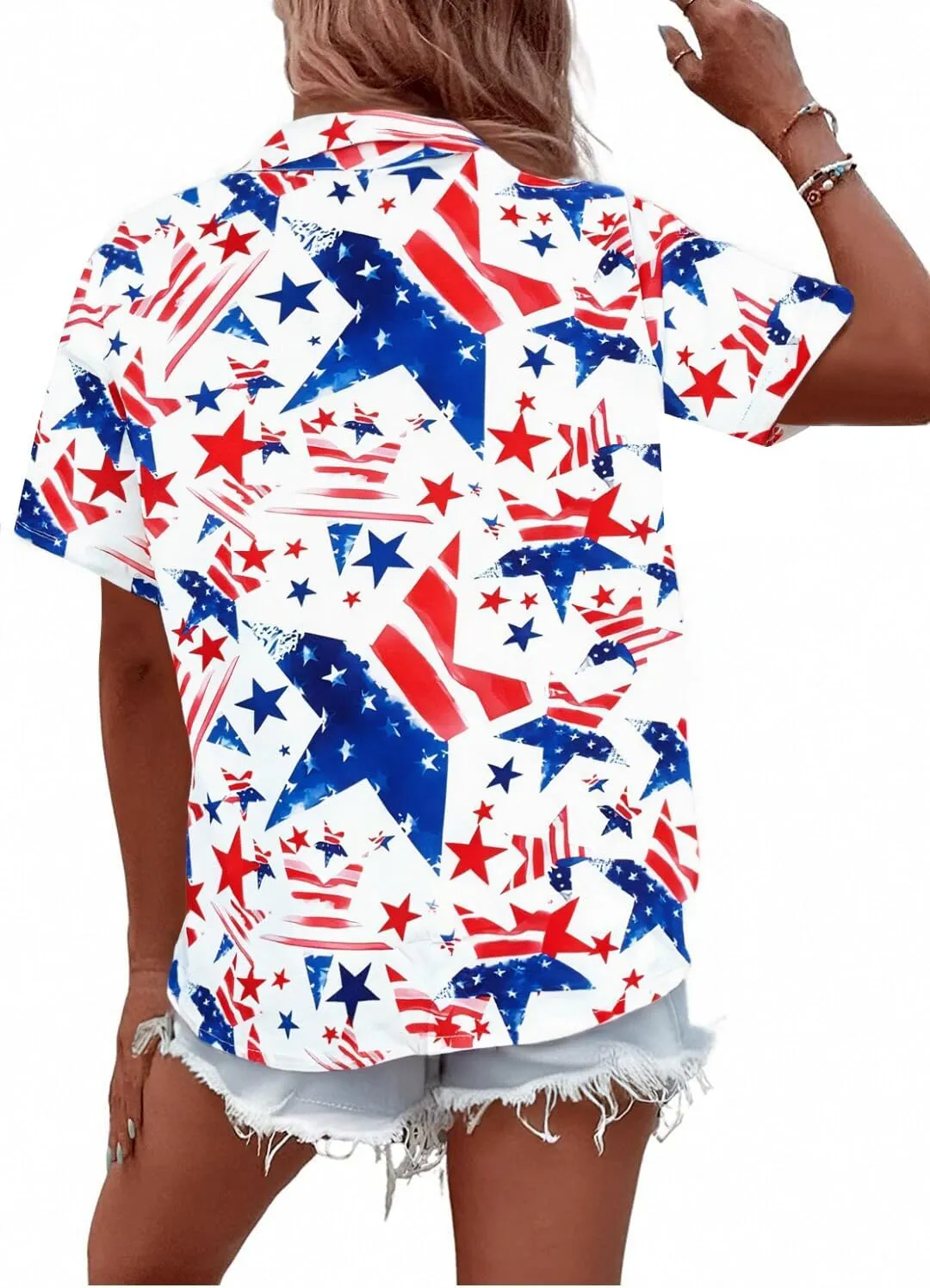 American Flag Shirt Patriotic T-Shirt: Women 4th of July Tops USA Red White Blue Tee Memorial Day Button Down Shirts