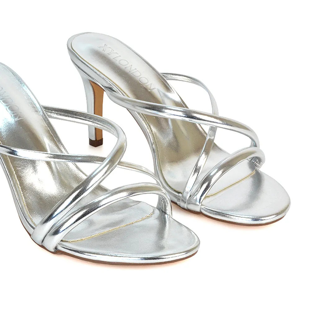 Angie Slip On Mid Heel Stiletto Mule Women's Heeled Sandals For Holiday in Apricot Patent