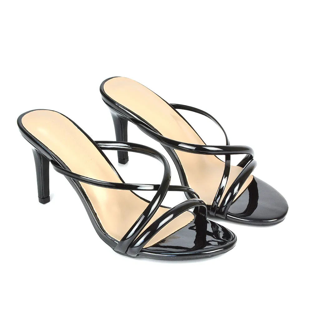 Angie Slip On Mid Heel Stiletto Mule Women's Heeled Sandals For Holiday in Apricot Patent