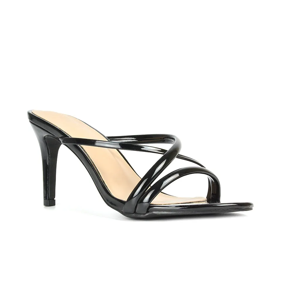 Angie Slip On Mid Heel Stiletto Mule Women's Heeled Sandals For Holiday in Apricot Patent