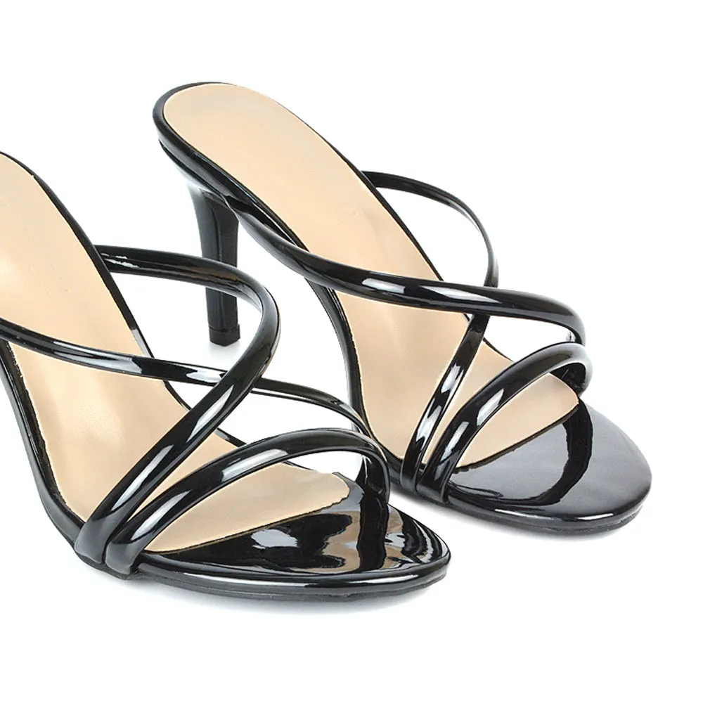 Angie Slip On Mid Heel Stiletto Mule Women's Heeled Sandals For Holiday in Apricot Patent
