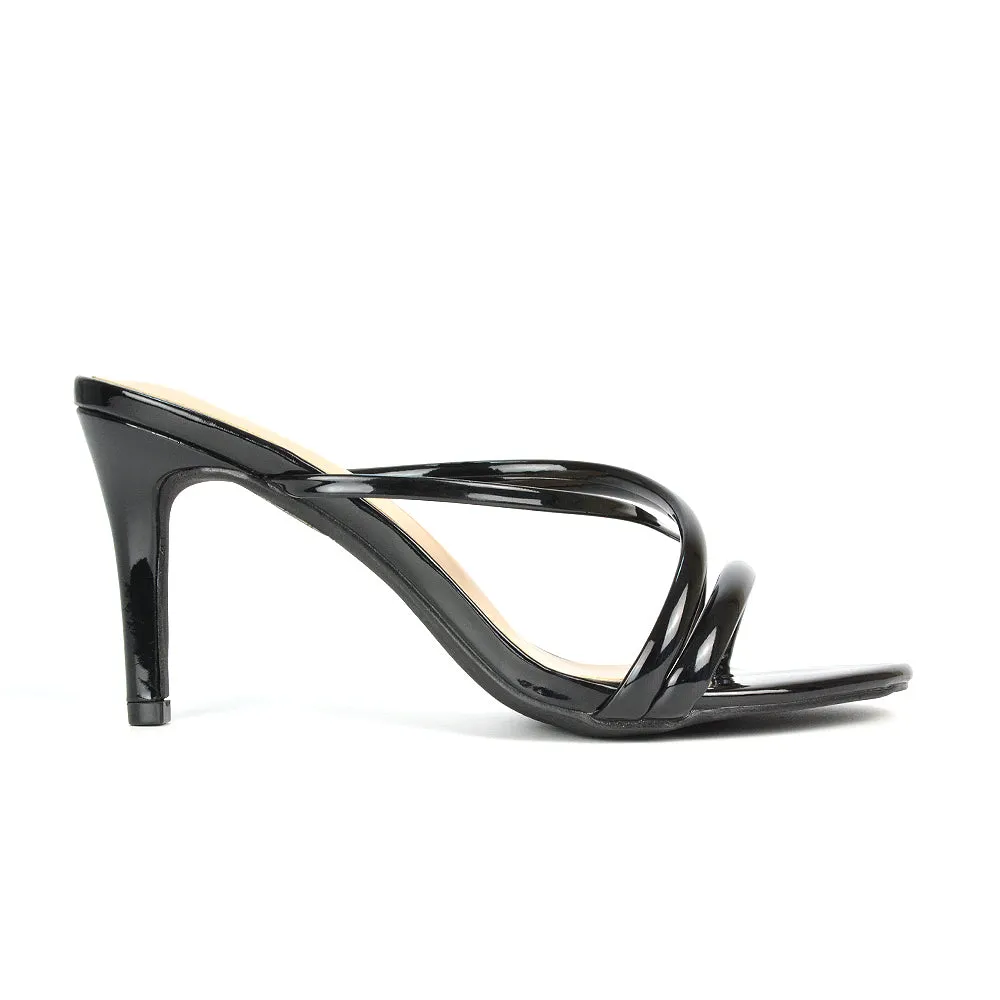 Angie Slip On Mid Heel Stiletto Mule Women's Heeled Sandals For Holiday in Apricot Patent