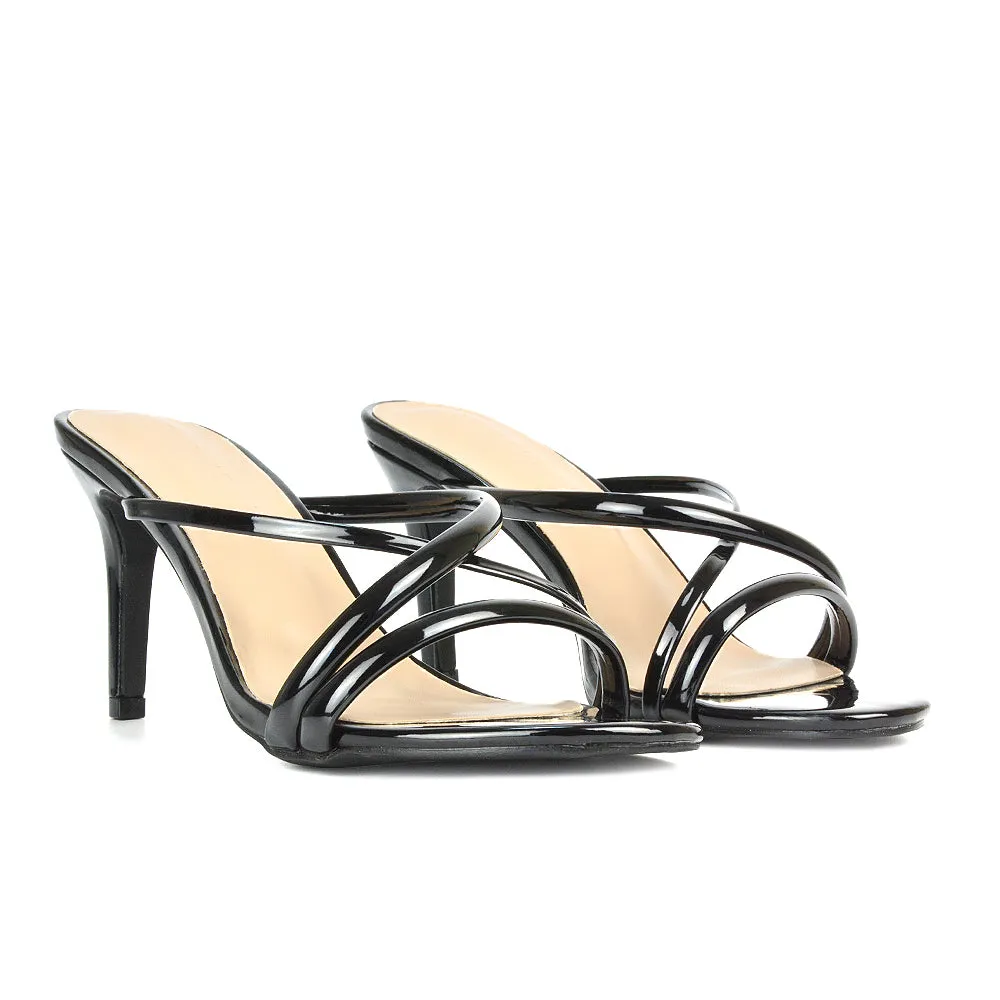 Angie Slip On Mid Heel Stiletto Mule Women's Heeled Sandals For Holiday in Apricot Patent