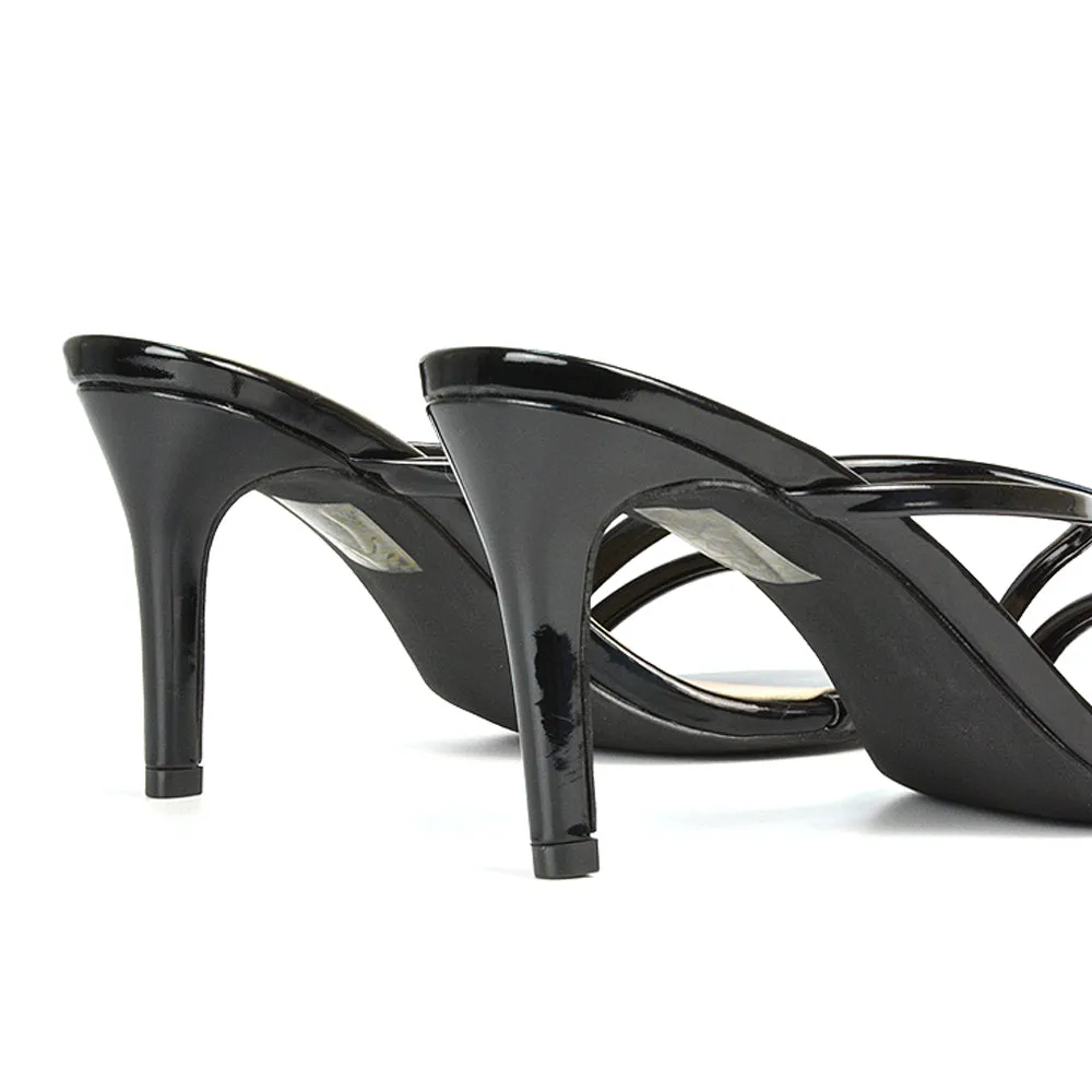 Angie Slip On Mid Heel Stiletto Mule Women's Heeled Sandals For Holiday in Apricot Patent