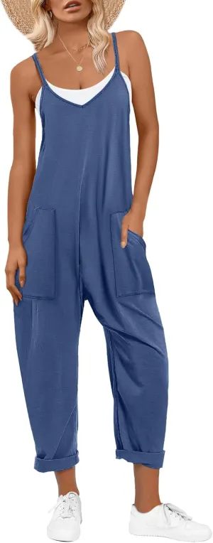 ANRABESS Jumpsuits for Women Casual Summer Overalls Sleeveless Spaghetti Strap Romper Jumpers Trendy Beach Vacation Outfits