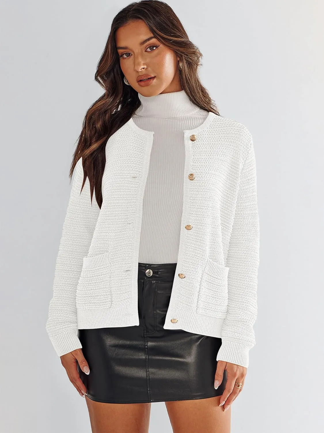 ANRABESS Women's Tweed Knit Cardigan Sweater Casual Long Sleeve Cropped Button Down Lady Jackets 2025 Spring Fashion Outwear