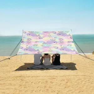 Artistic Dolphin Unicorns Beach Canopy Tent Anti-UV & Wind Resistant, Mermaid Scales Camping Sun Shelter Easy Setup Portable,Outdoor Shade Tents with Sandbags,Sand Shovels,Ground Pegs & Stabilit