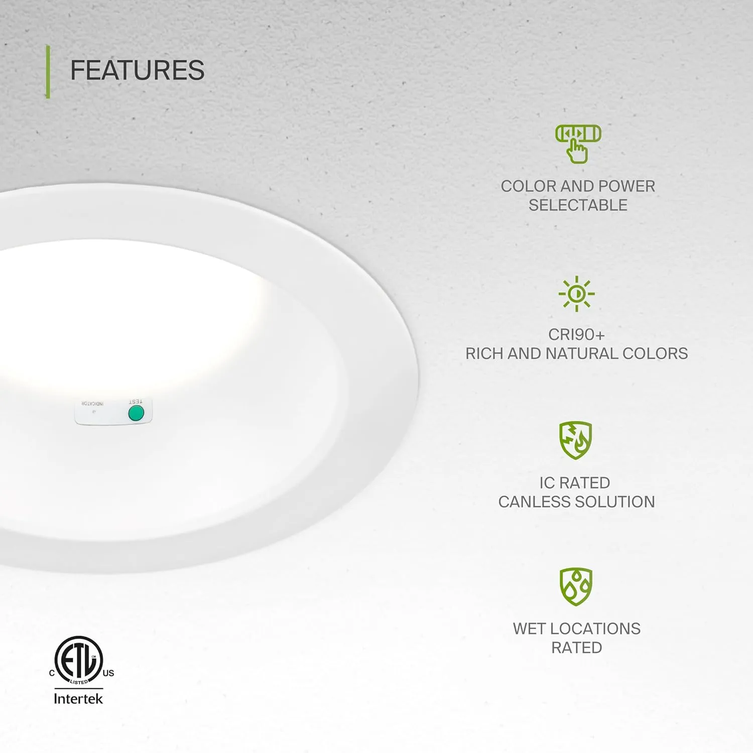 ASD Commercial LED Downlight 8 Inch with Emergency Battery Backup 15W, Power Adjustable Downlights 16/22/26/30/35W, Canless Recessed Lighting 120-277V, 5 CCT 2700K-5000K, Dimmable, IC Rated, White ETL