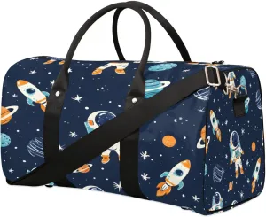 Astronauts Space Rockets Planets Stars Travel Duffel Bag for Women Men Foldable Sport Gym Tote Bag Lightweight Waterproof Weekender Overnight Bag for Weekend Holiday Gym Swim Yoga