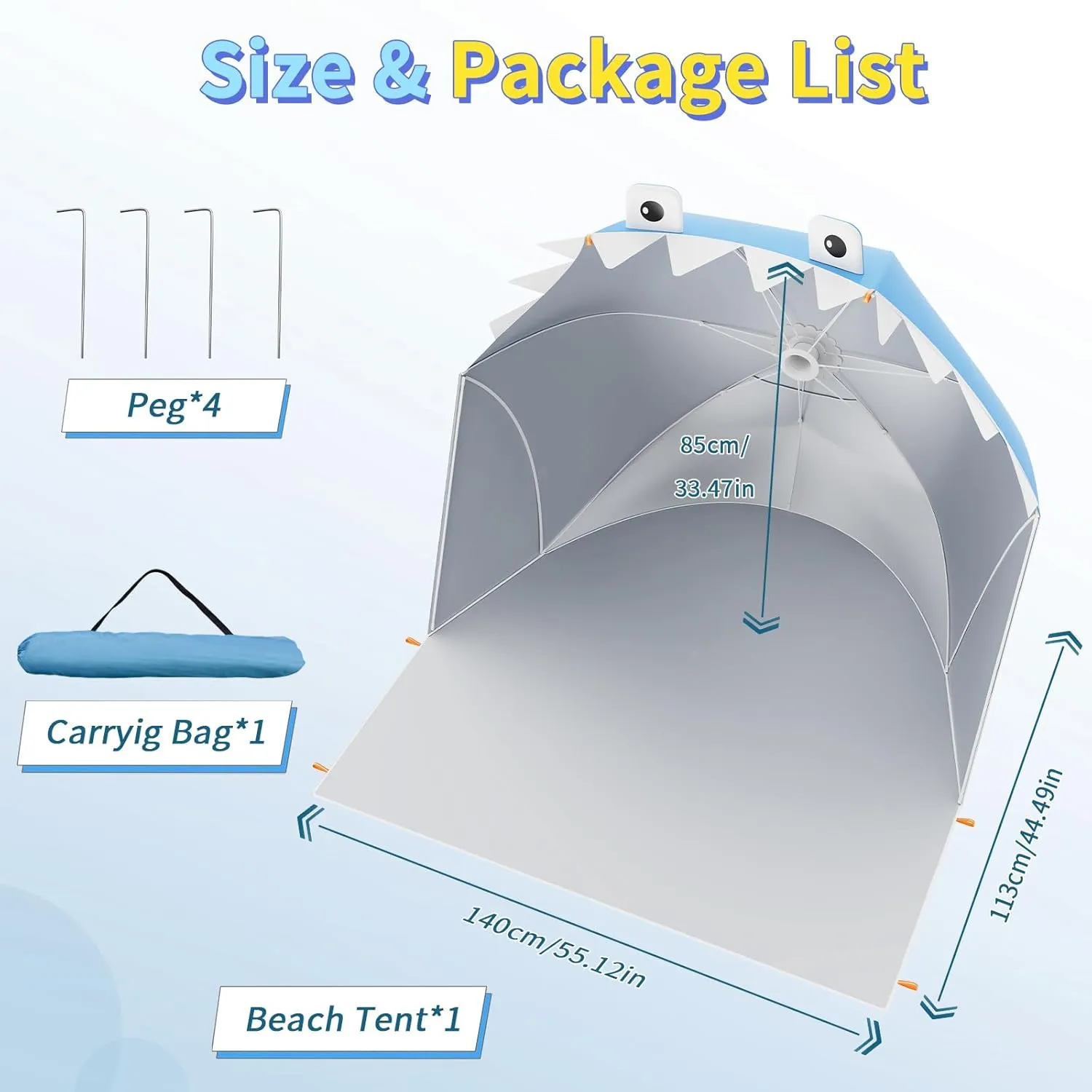 Baby Beach Tent, Pop Up Portable Sun Shade Tent, Lightweight Waterproof UV Protection Beach Sun Shelter with Storage Bag for Baby Beaches, Yard, Picnic, Garden(Shark-Blue)