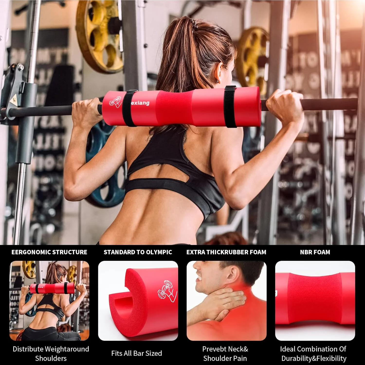 Barbell Pad Set for Squat Hip thrust pad, Fits Standard Olympic Bars and Smith Machine, Lifting Straps Ankle Strap For Cable Machine Squat Pad Safety Straps and Carry Bag, gym accessories for