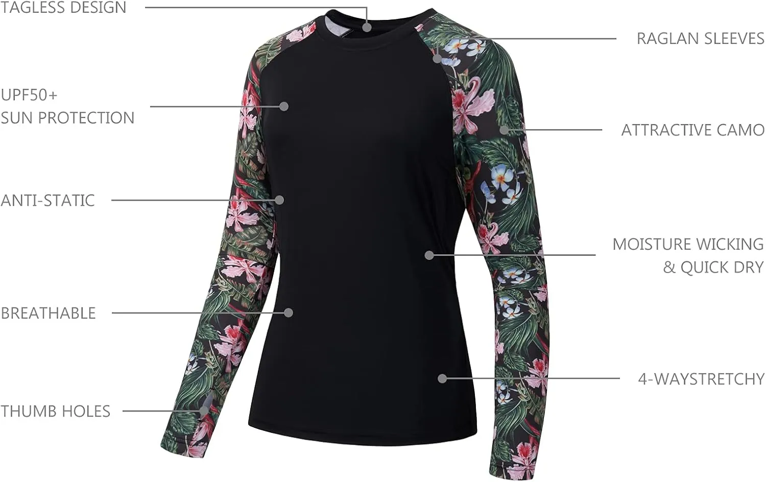 BASSDASH Women’s UPF 50  UV Sun Protection T-Shirt Long Sleeve Fishing Hiking Performance Shirts