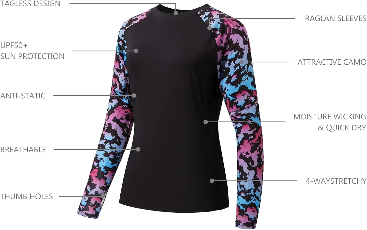 BASSDASH Women’s UPF 50  UV Sun Protection T-Shirt Long Sleeve Fishing Hiking Performance Shirts