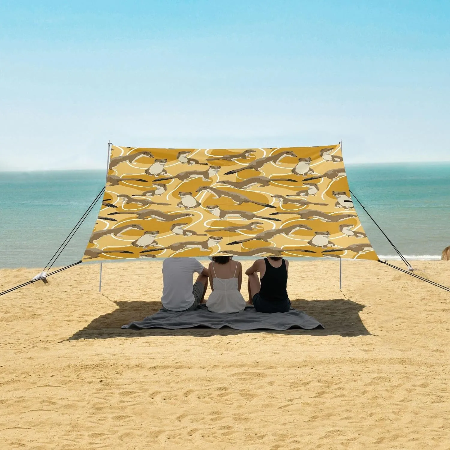 Beach Shade Tent with UPF50  UV Protection,Brown Ferret Seamless Pattern Lightweight Camping Sun Shelter for Outdoor,Camping Trips, Fishing, Backyard,Picnics,Easy Set Up and Carry 9x10.5 FT
