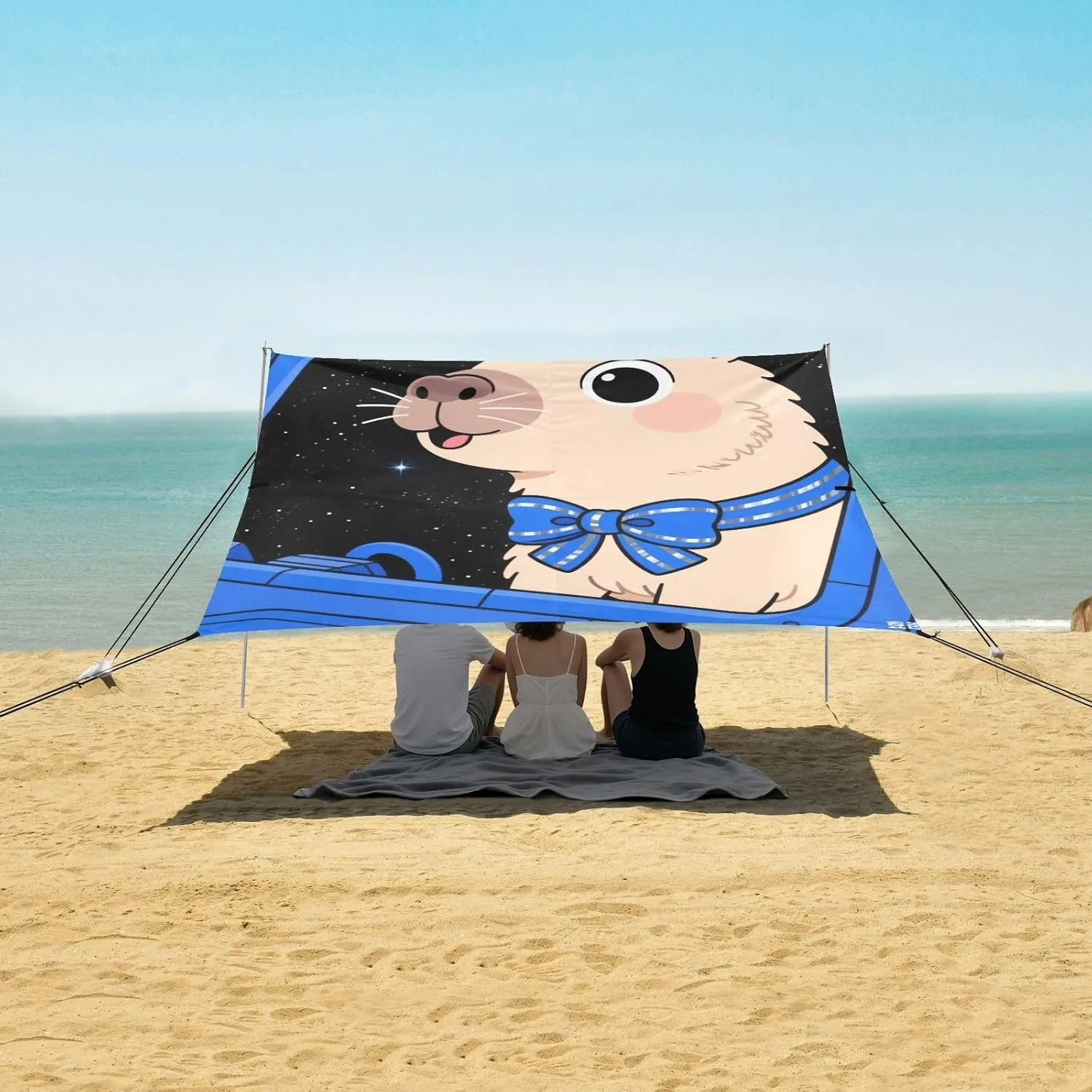 Beach Shade Tent with UPF50  UV Protection,Capybara Cartoon Style Lightweight Camping Sun Shelter for Outdoor,Camping Trips, Fishing, Backyard,Picnics,Easy Set Up and Carry 9x10.5 FT
