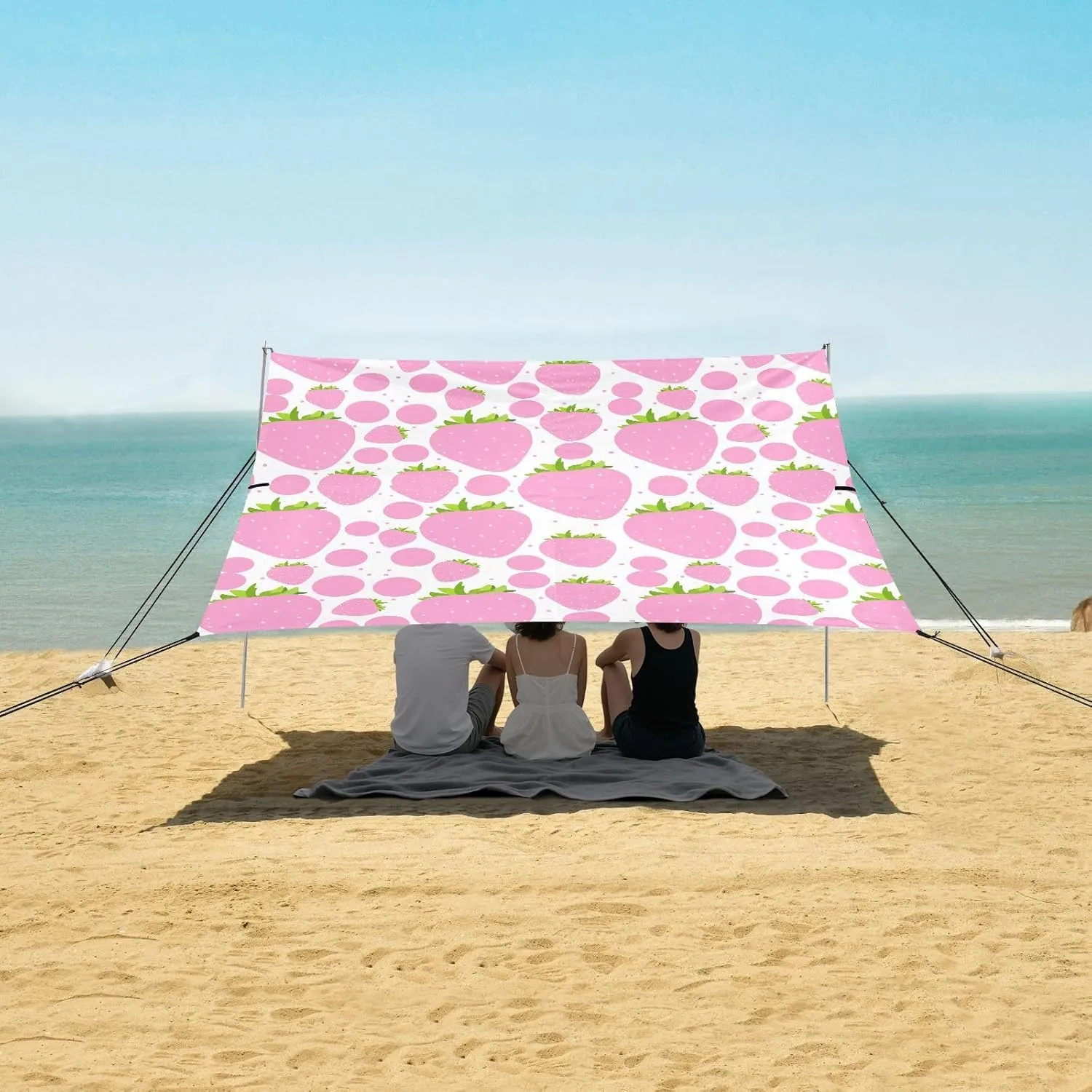Beach Shade Tent with UPF50  UV Protection,Pink Strawberry Cute Lightweight Camping Sun Shelter for Outdoor,Camping Trips, Fishing, Backyard,Picnics,Easy Set Up and Carry 9x10.5 FT