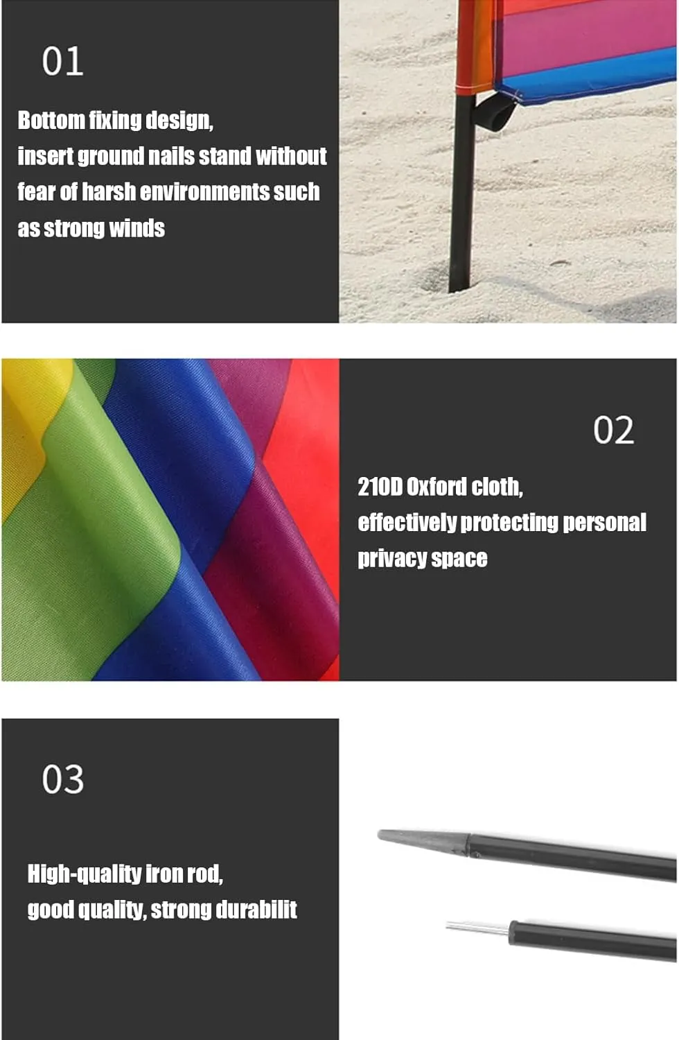 Beach Wind Screen | Privacy Screen and Beach Shade | Portable Waterproof Shade for Outdoor, Travel Gear for Holidays, and Garden Activities
